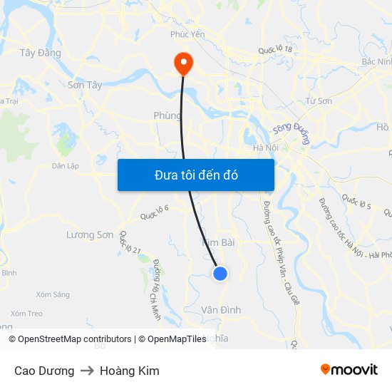 Cao Dương to Hoàng Kim map