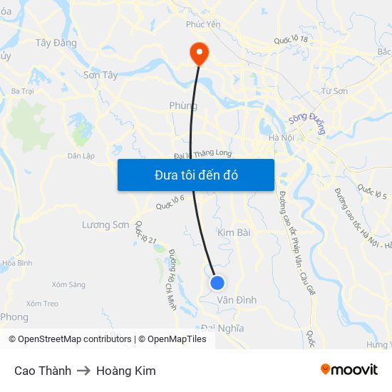 Cao Thành to Hoàng Kim map