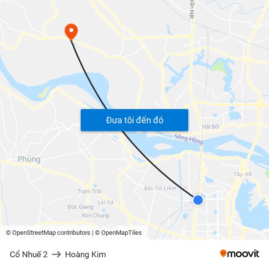 Cổ Nhuế 2 to Hoàng Kim map