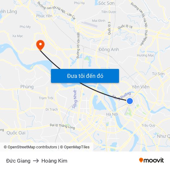 Đức Giang to Hoàng Kim map