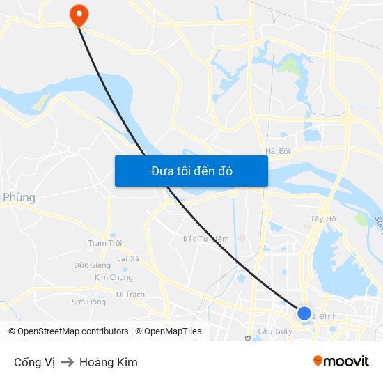 Cống Vị to Hoàng Kim map