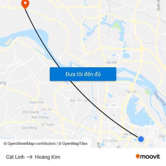 Cát Linh to Hoàng Kim map