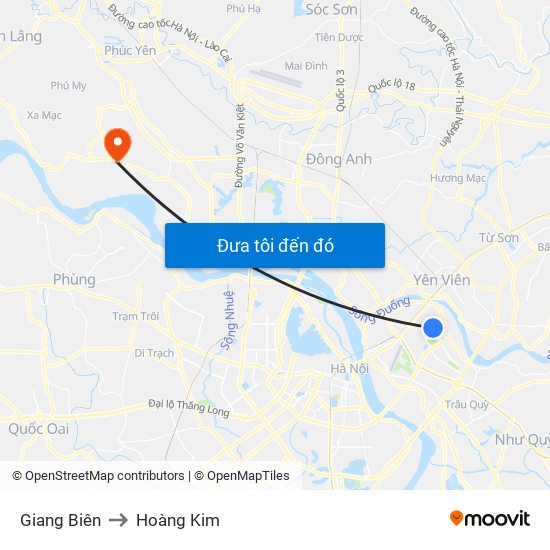 Giang Biên to Hoàng Kim map