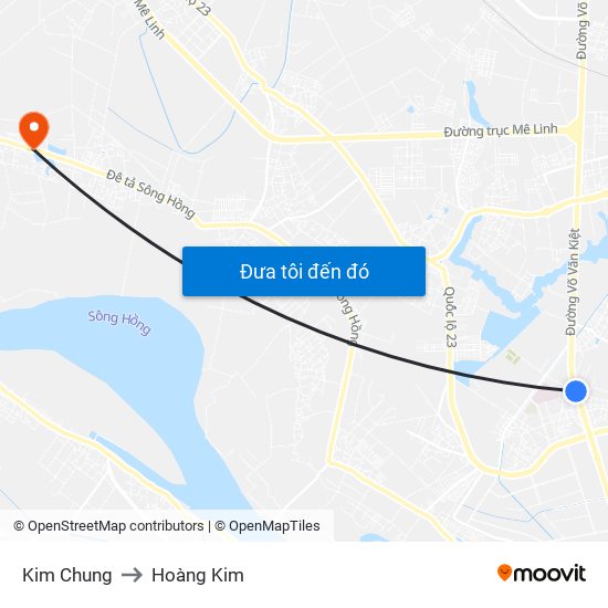 Kim Chung to Hoàng Kim map