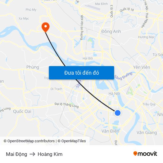 Mai Động to Hoàng Kim map