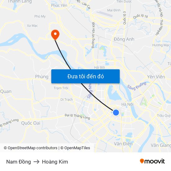 Nam Đồng to Hoàng Kim map