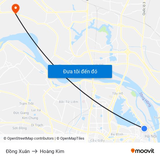 Đồng Xuân to Hoàng Kim map
