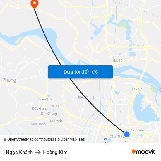 Ngọc Khánh to Hoàng Kim map