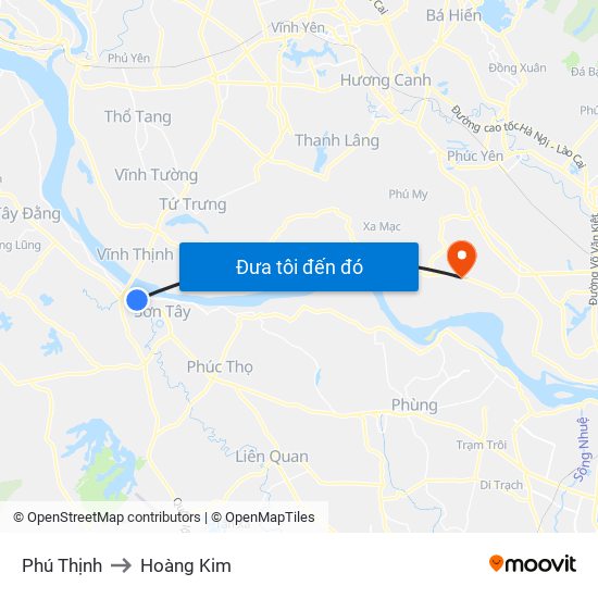 Phú Thịnh to Hoàng Kim map