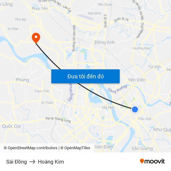 Sài Đồng to Hoàng Kim map