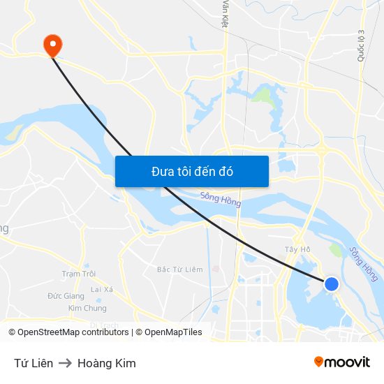 Tứ Liên to Hoàng Kim map