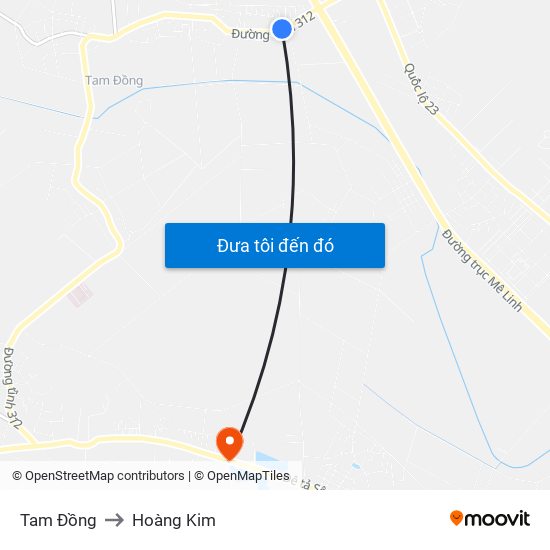 Tam Đồng to Hoàng Kim map