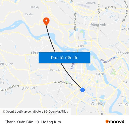 Thanh Xuân Bắc to Hoàng Kim map