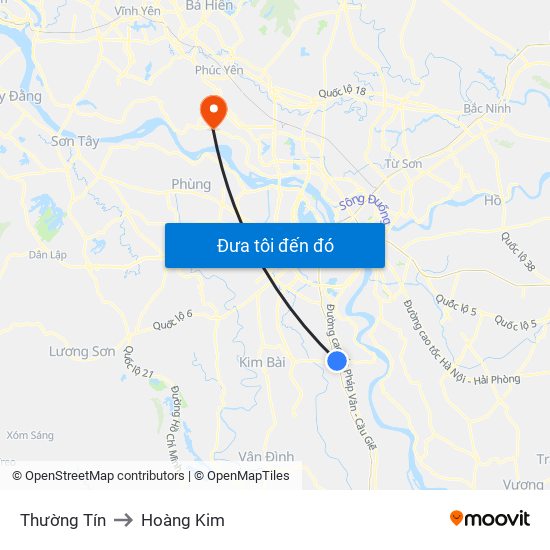 Thường Tín to Hoàng Kim map