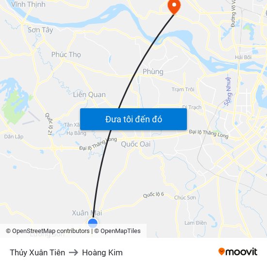 Thủy Xuân Tiên to Hoàng Kim map