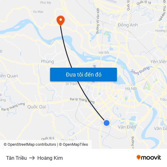 Tân Triều to Hoàng Kim map