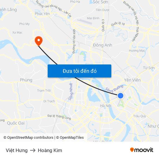 Việt Hưng to Hoàng Kim map