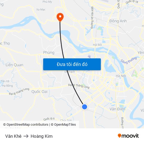Văn Khê to Hoàng Kim map
