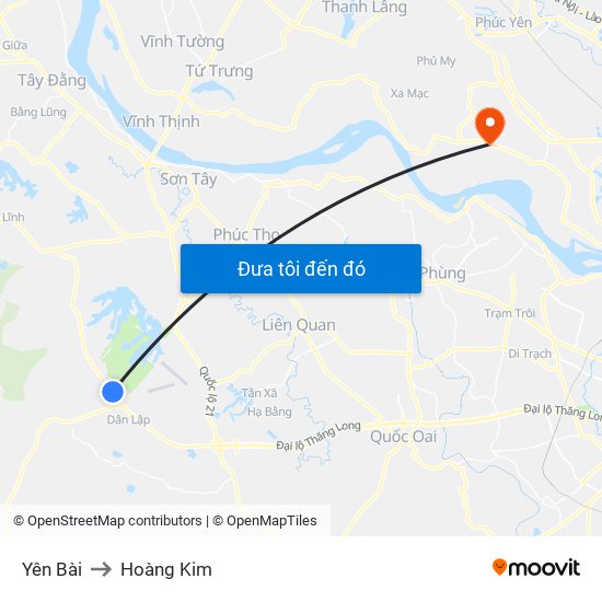 Yên Bài to Hoàng Kim map