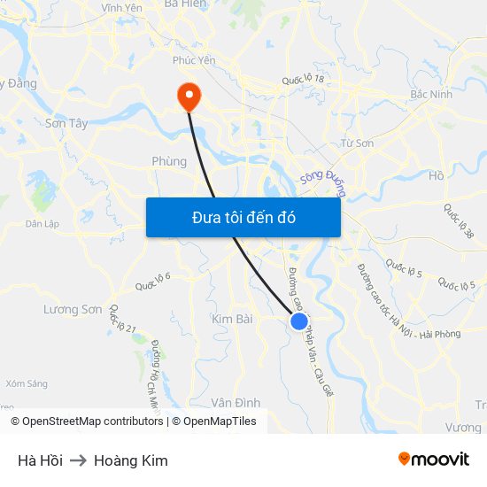 Hà Hồi to Hoàng Kim map