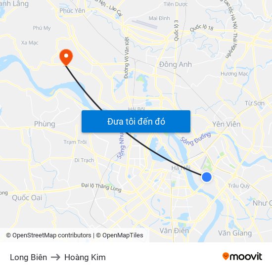 Long Biên to Hoàng Kim map