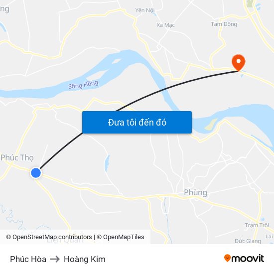 Phúc Hòa to Hoàng Kim map