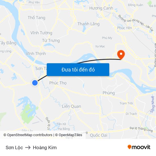 Sơn Lộc to Hoàng Kim map