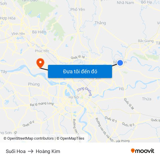 Suối Hoa to Hoàng Kim map