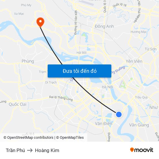 Trần Phú to Hoàng Kim map