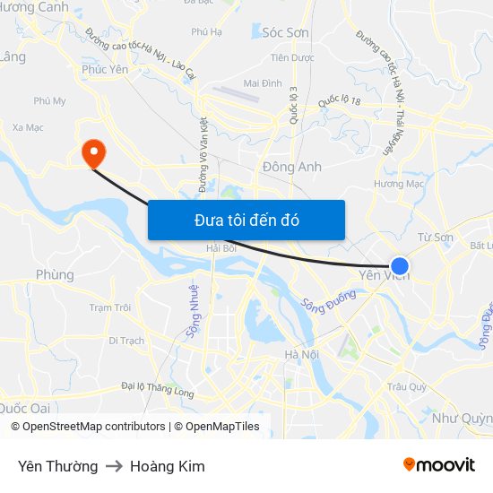 Yên Thường to Hoàng Kim map