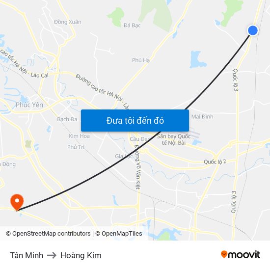 Tân Minh to Hoàng Kim map