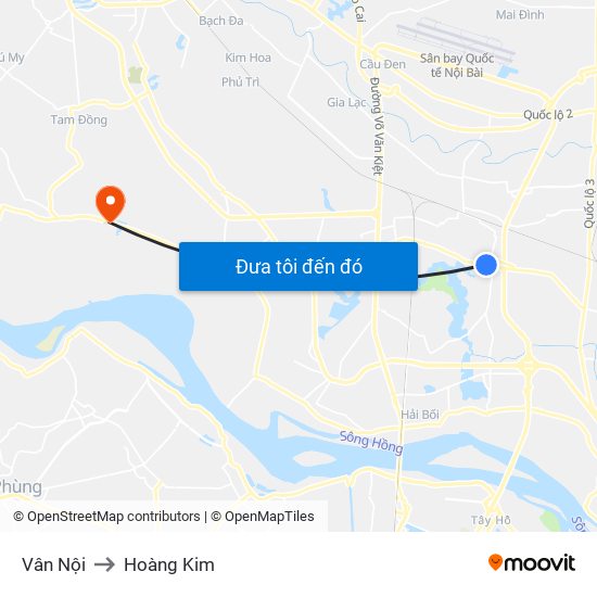Vân Nội to Hoàng Kim map