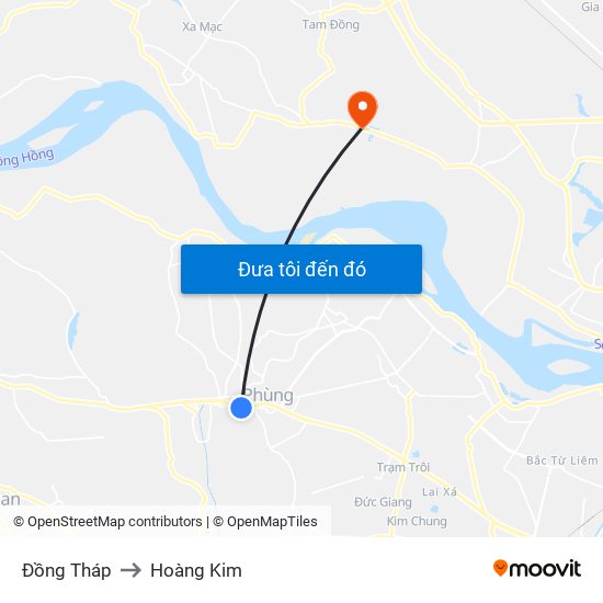 Đồng Tháp to Hoàng Kim map