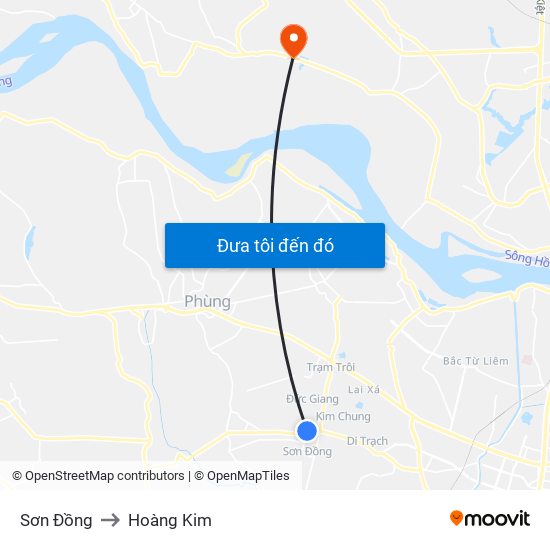 Sơn Đồng to Hoàng Kim map