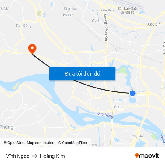 Vĩnh Ngọc to Hoàng Kim map