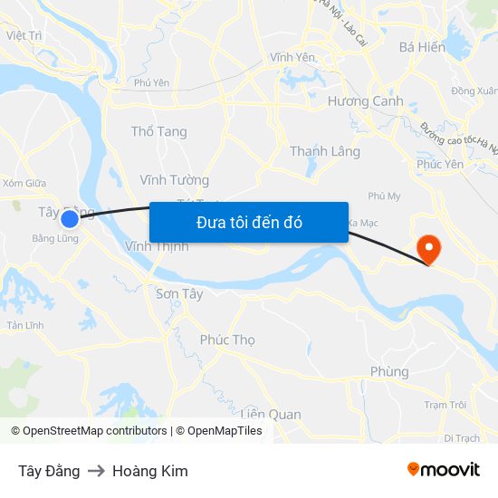 Tây Đằng to Hoàng Kim map