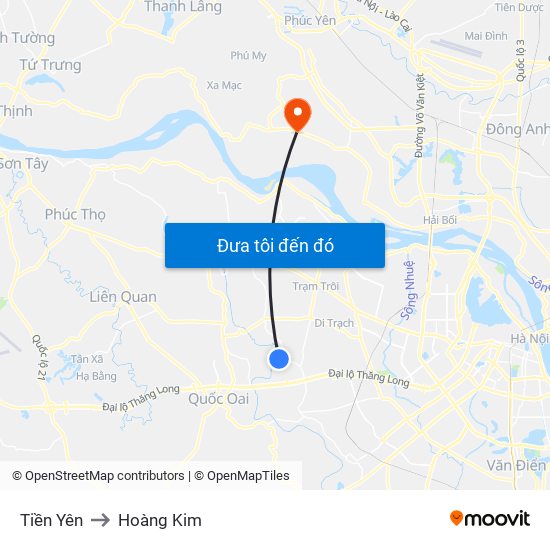 Tiền Yên to Hoàng Kim map