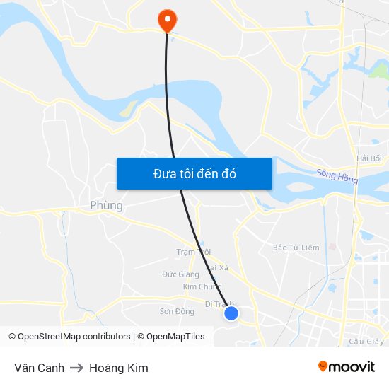 Vân Canh to Hoàng Kim map