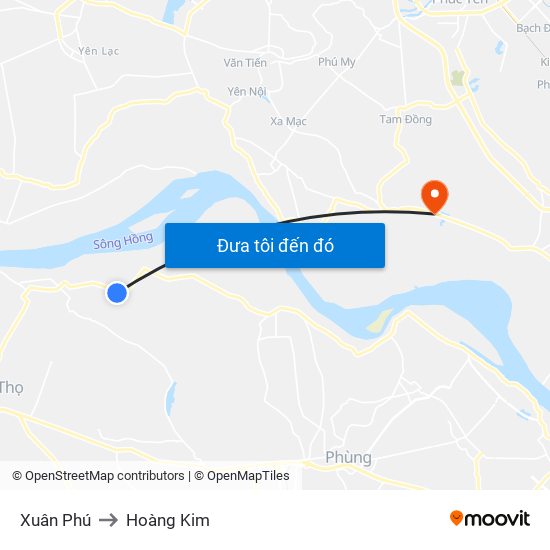 Xuân Phú to Hoàng Kim map