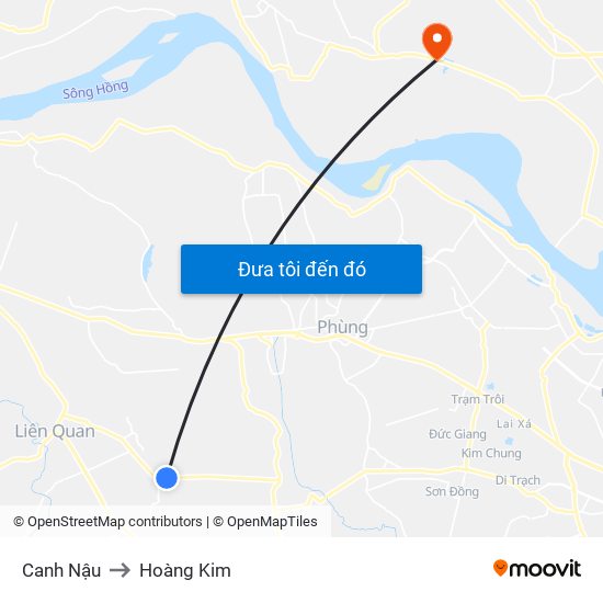 Canh Nậu to Hoàng Kim map