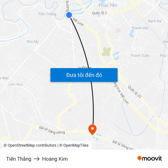 Tiến Thắng to Hoàng Kim map