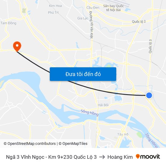 Ngã 3 Vĩnh Ngọc - Km 9+230 Quốc Lộ 3 to Hoàng Kim map