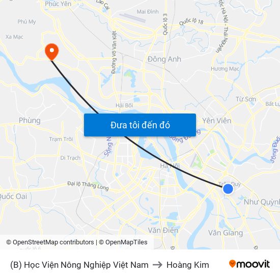 (B) Học Viện Nông Nghiệp Việt Nam to Hoàng Kim map