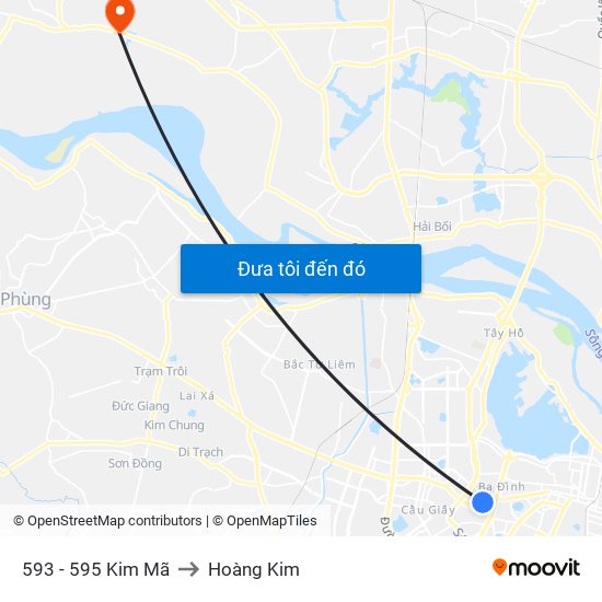 593 - 595 Kim Mã to Hoàng Kim map