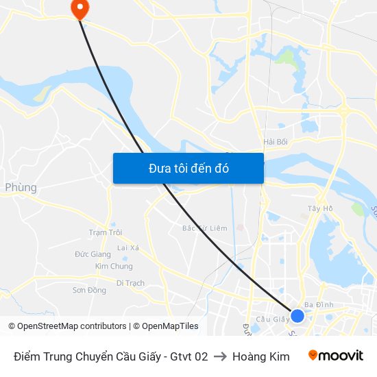 Điểm Trung Chuyển Cầu Giấy - Gtvt 02 to Hoàng Kim map