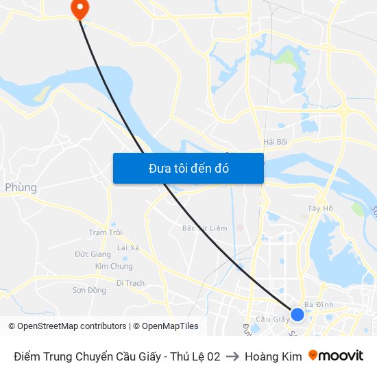 Điểm Trung Chuyển Cầu Giấy - Thủ Lệ 02 to Hoàng Kim map