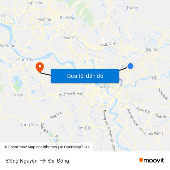 Đồng Nguyên to Đại Đồng map