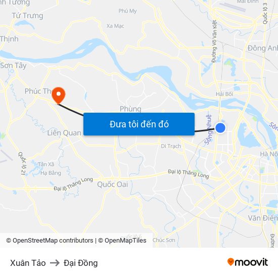 Xuân Tảo to Đại Đồng map