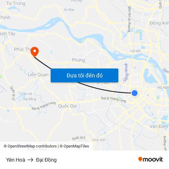Yên Hoà to Đại Đồng map
