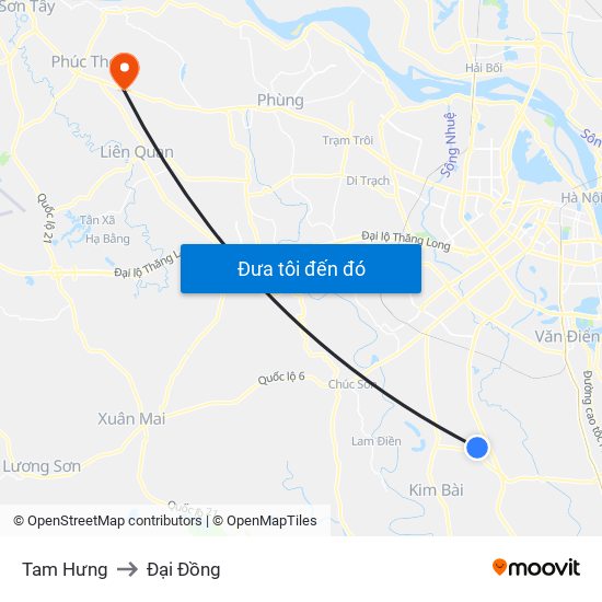 Tam Hưng to Đại Đồng map